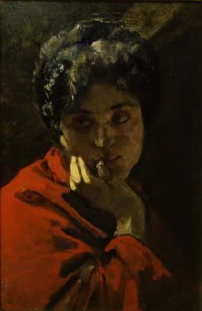 Domenico Morelli Ritratto di donna in rosso oil painting image
